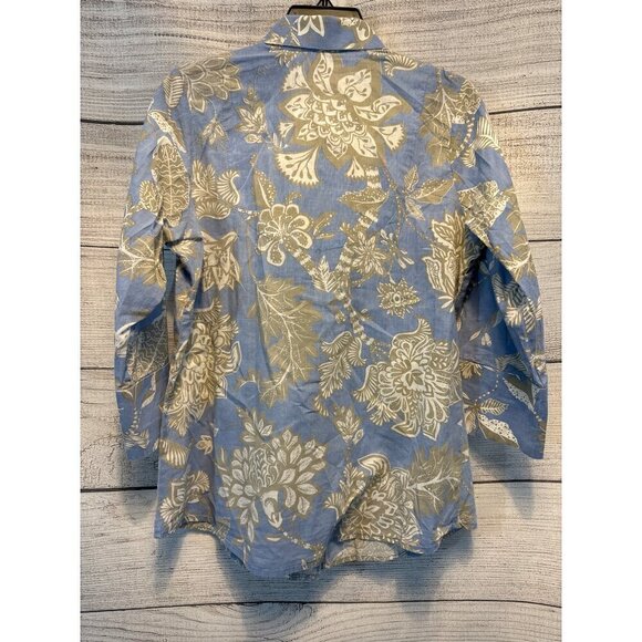 Gretchen Scott Blue Floral Button Down Shirt Size M - Picture 3 of 3